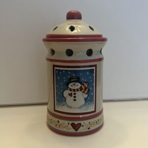 Dianna Marcum Snowman‎ Design Lidded 7" T Porcelain Scented Wax Tart Burner NEW